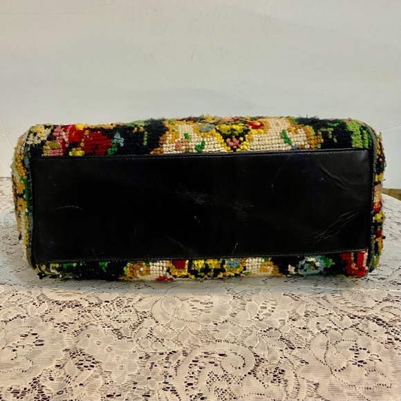 Vintage, Jana, Black, Floral, Hand Made Tapestry Handbag 13in L x 10in H x 4in W - Picture 9 of 12